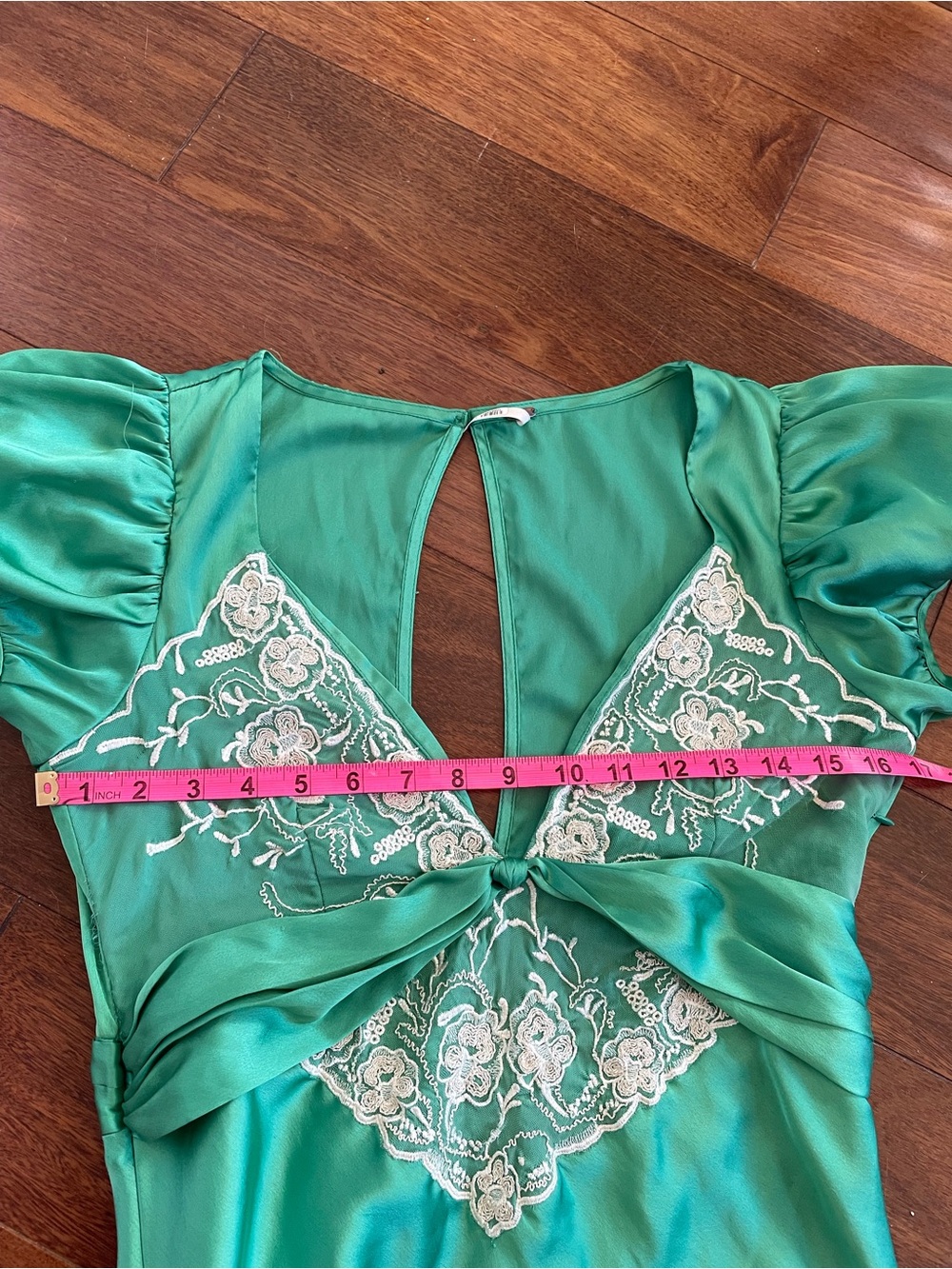 Free People Cooper Maxi Dress Green Lace Satin Embroidery Womens V Neck Size 6 - Picture 15 of 15